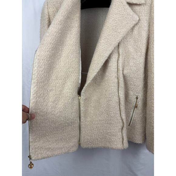 VTG St. John Collection Marie Gray Jacket Cream Asymmetrical Zip Wool USA Sz 12 - Picture 14 of 16